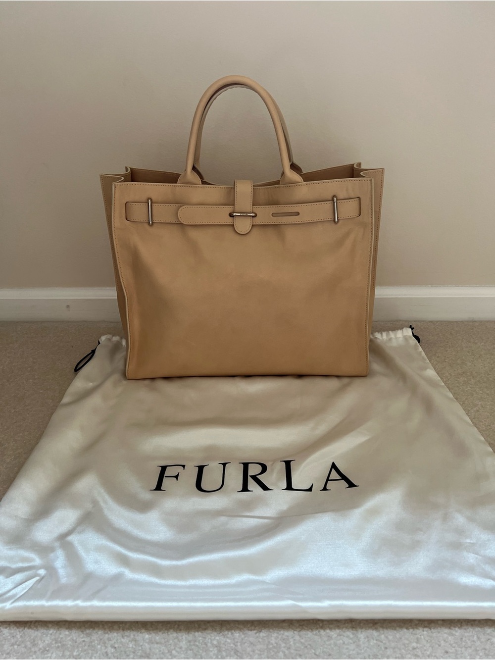 Furla Tan Leather Structured Tote